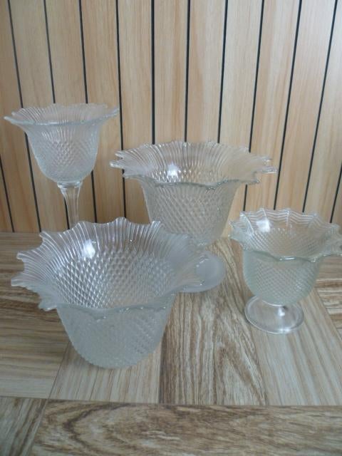 4x verschillende glazen kelken waxinelicht houders set, Ophalen, Zo goed als nieuw, Overige materialen, Minder dan 25 cm