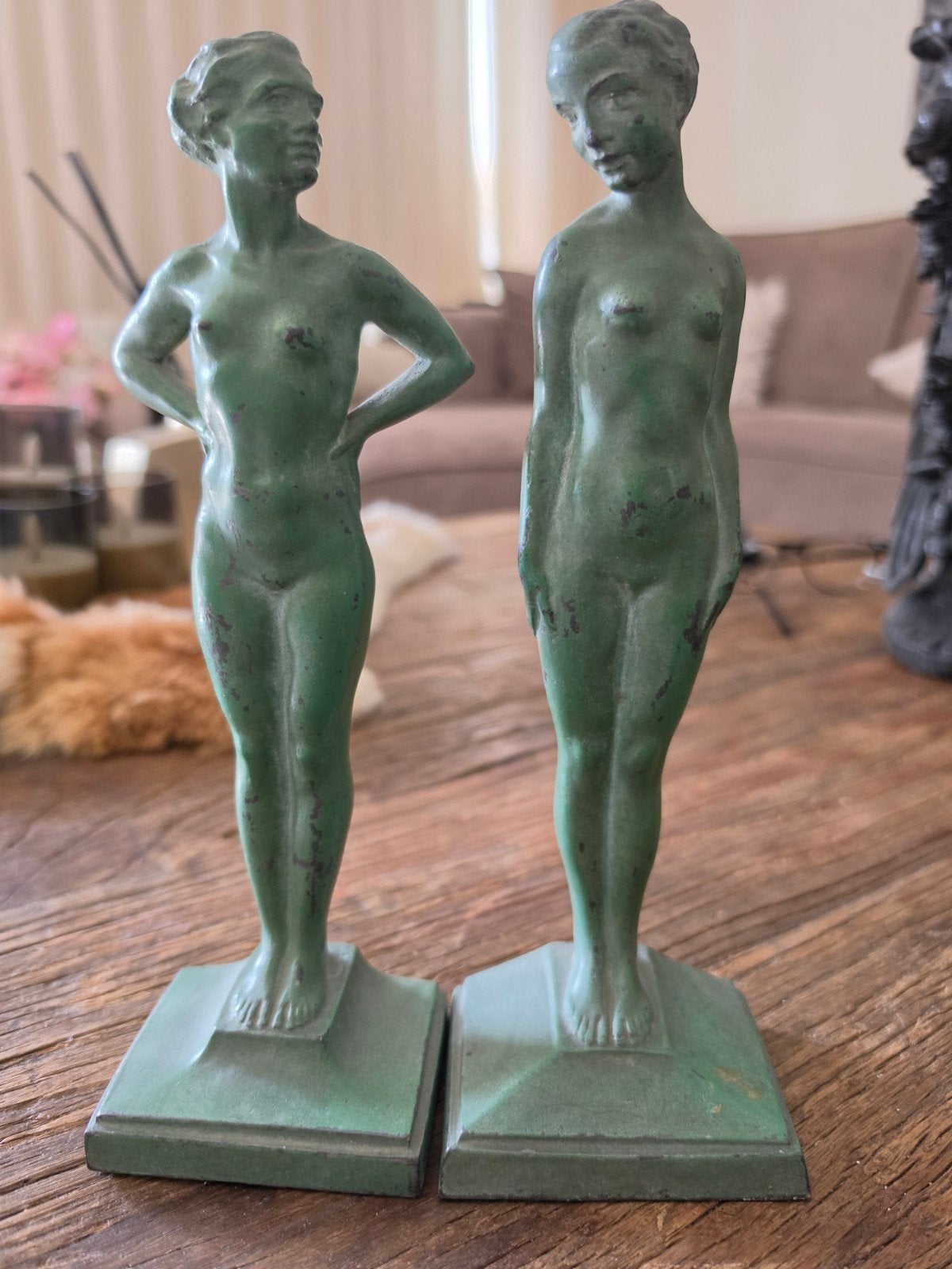 Set van 2 Art Deco Boekstandaards Brons Beelden - Daumiller, Ophalen, Art deco, Brons, 20 - 50 cm