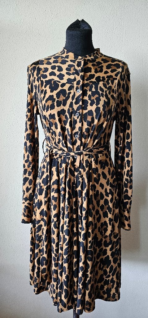 Vanilia Jurk met Luipaardprint en Ceintuur (14825), Kleding | Dames, Maat 38/40 (M), Meerkleurig, Vanilia, Ophalen of Verzenden