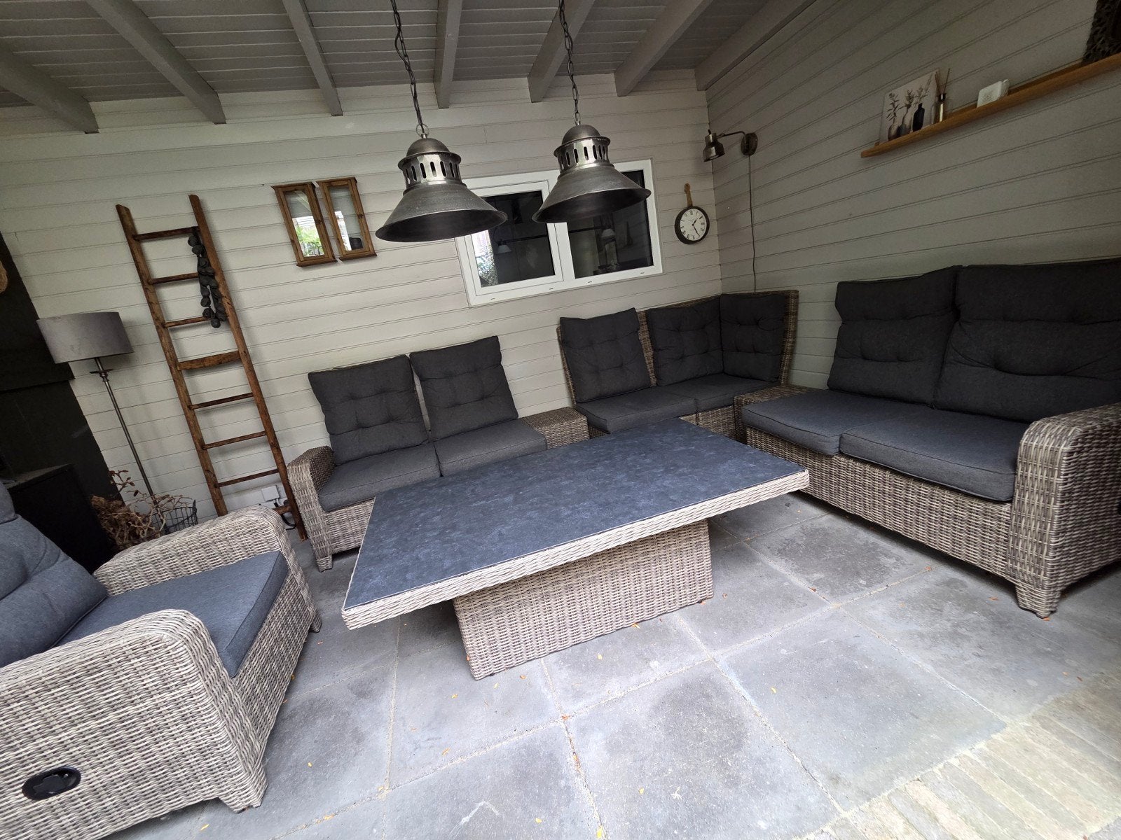 Luxe Wicker Loungeset met eettafel/salontafel ZGAN, Tuin en Terras, Bank, Ophalen of Verzenden, Zo goed als nieuw, Loungeset