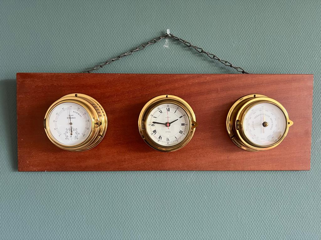 Vintage weerstation met klok, barometer en hygrometer, Ophalen