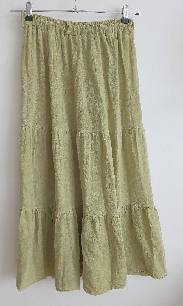 Geelgroene, grofgeweven strokenrok, maat S, Kleding | Dames, Rokken, Zo goed als nieuw, Maat 36 (S), Groen, Onder de knie, Verzenden