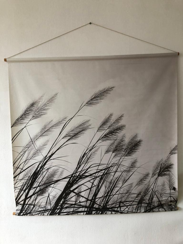 Wandkleed pluimen - Zwart-wit wanddoek, Zwart, Ophalen of Verzenden, Zo goed als nieuw, Met ophangsysteem