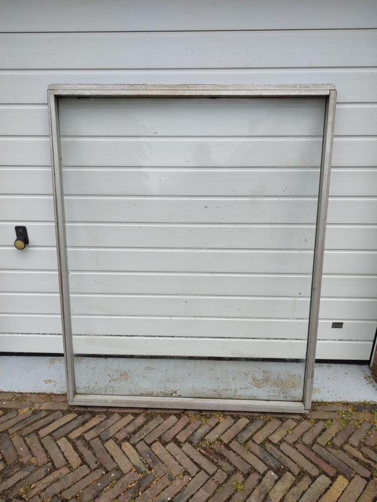 Ramen voor terrasafscheiding, enkelglas in aluminium frame, Ophalen, Gevelraam of Ruit, Gebruikt, 120 tot 160 cm