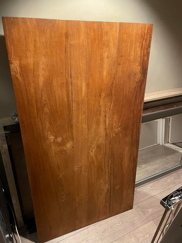 Tekoop teak tafel 160 lang 89 breed en 78 hoog plus 4 stoele, Ophalen, Gebruikt, Plank, Minder dan 200 cm