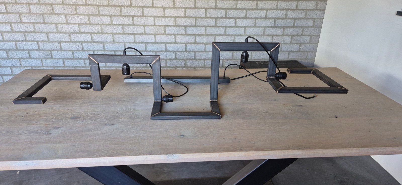 Industriële hanglamp met 4 metalen frames, Huis en Inrichting, Zo goed als nieuw, Metaal, Industrieel, E27 (groot)