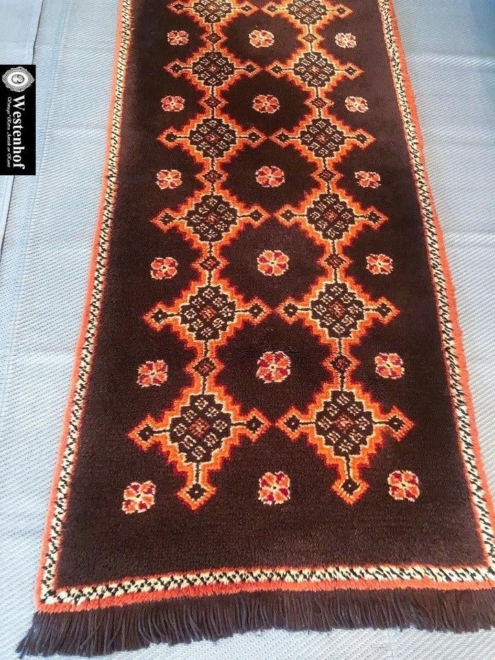 Vintage wollen tapijt - kleed klassiek loper tafelkleed, Bruin, Gebruikt, Verzenden, 200 cm of meer