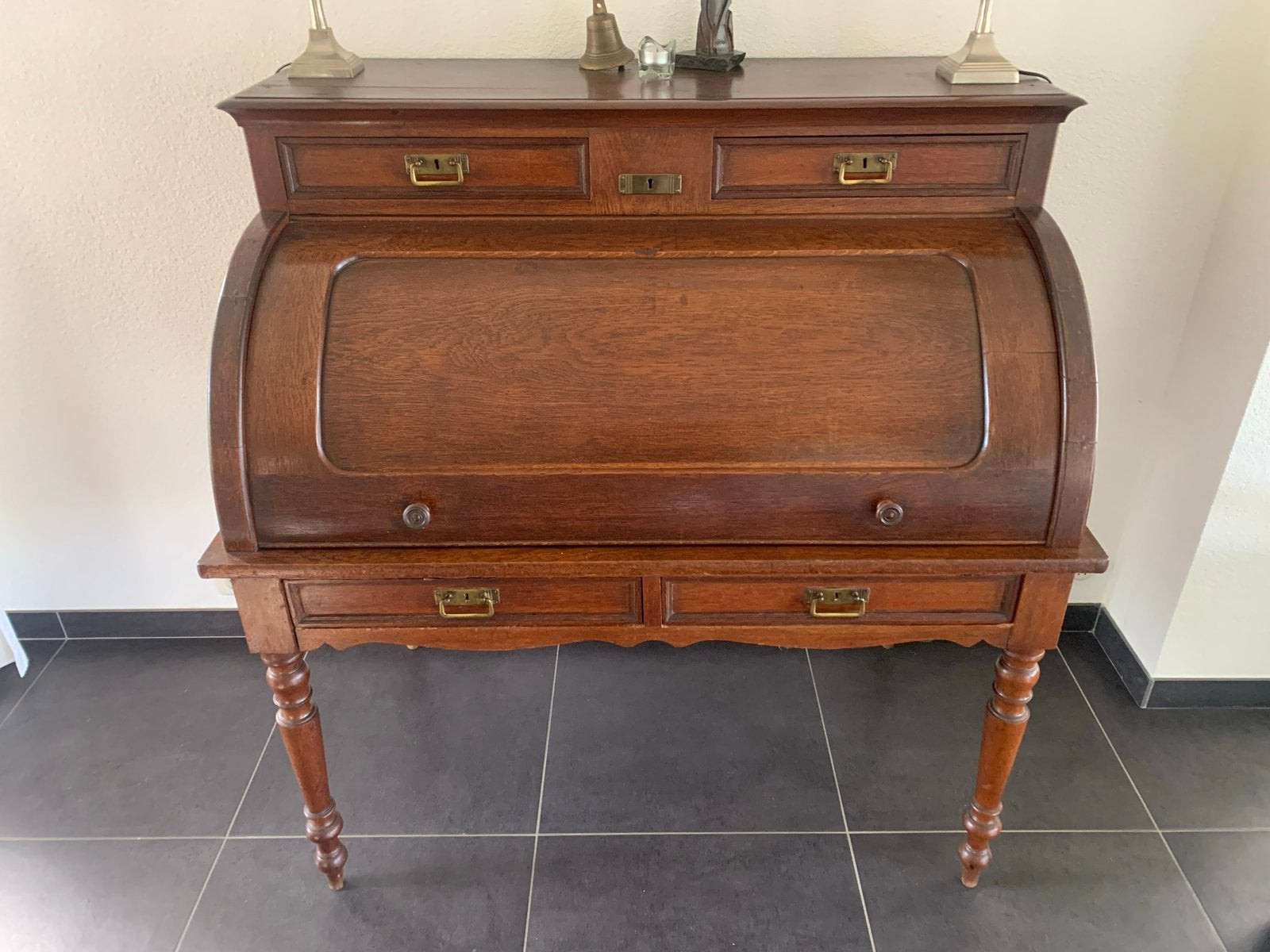 Antiek Cilinderbureau / Roltop Bureau - Eikenhout, Ophalen of Verzenden