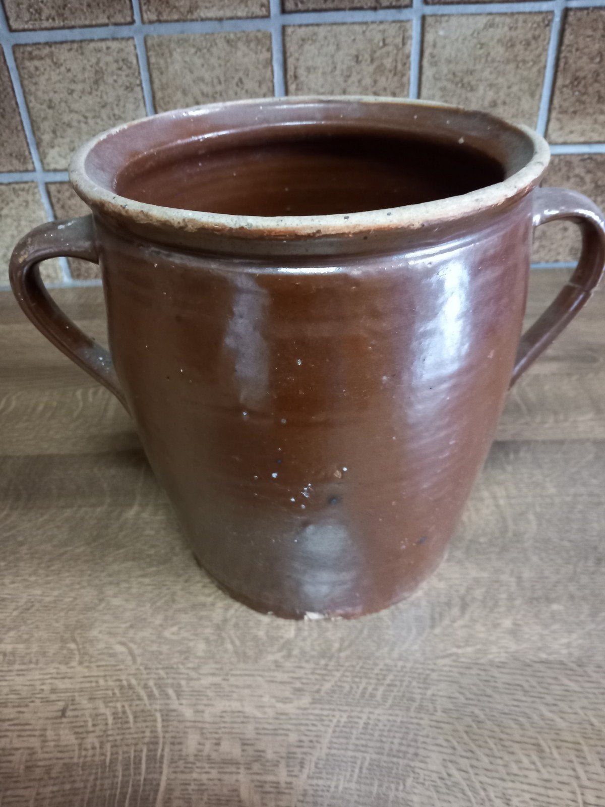 Oude geglazuurde bruine keulse pot, Ophalen, Rond, Aardewerk, Minder dan 40 cm
