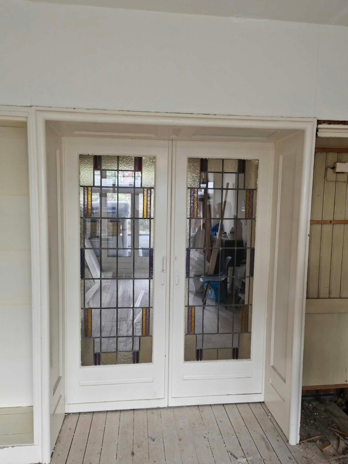 Art-deco dubbele deuren mDubbele deuren met glas-in-lood, Ophalen, Gebruikt, Glas, Binnendeur