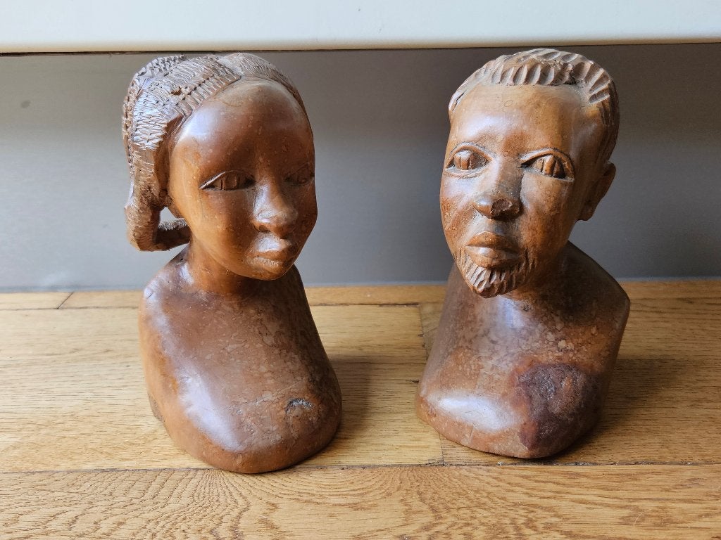 Afrikaans echtpaar houtsnijwerk uit de jaren 1950/1960, Minder dan 20 cm, Ophalen of Verzenden, Hout, Bruin