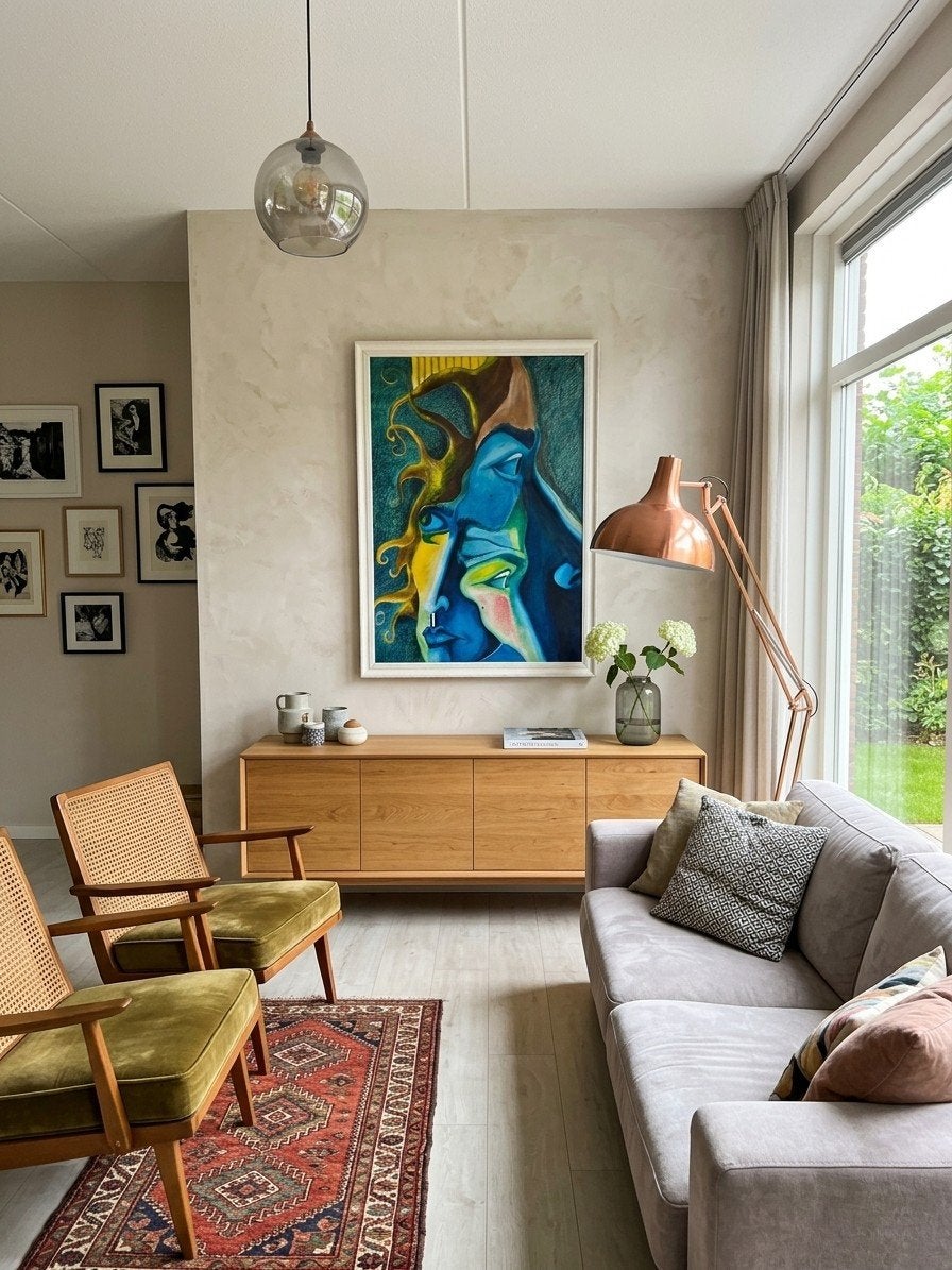 Schilderij Leo van Vugt, 1970 - Abstracte gezichten, Antiek en Kunst, Kunst | Schilderijen | Modern, Abstract, Ophalen of Verzenden