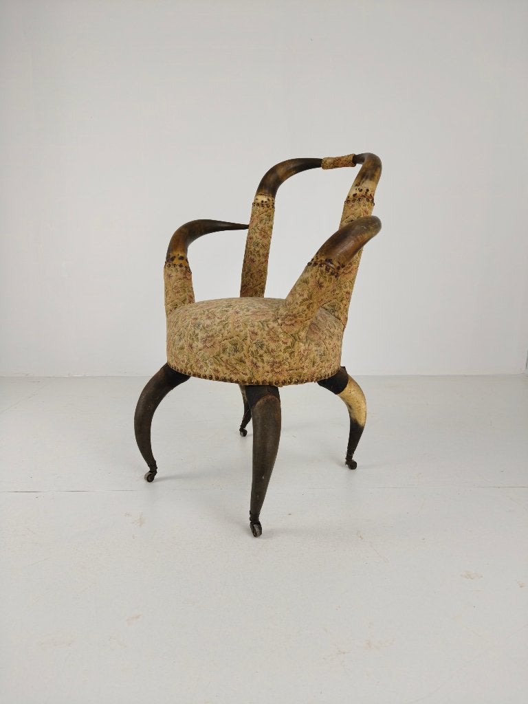 Zeldzame Decoratieve Antieke Stierenhoorn Armstoel – Ca.1870, Ophalen of Verzenden
