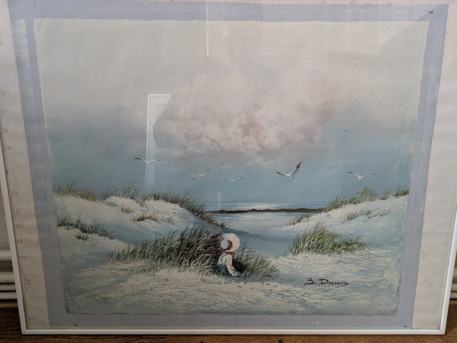 Schilderij: Duinlandschap met zeegezicht en meeuwen, Ophalen, Maritiem / water, Doek, Realistisch