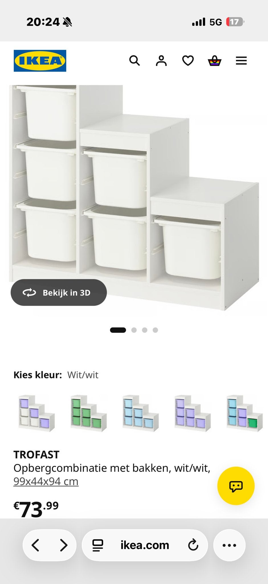 IKEA TROFAST Opbergcombinatie wit met bakken, Ophalen, Zo goed als nieuw