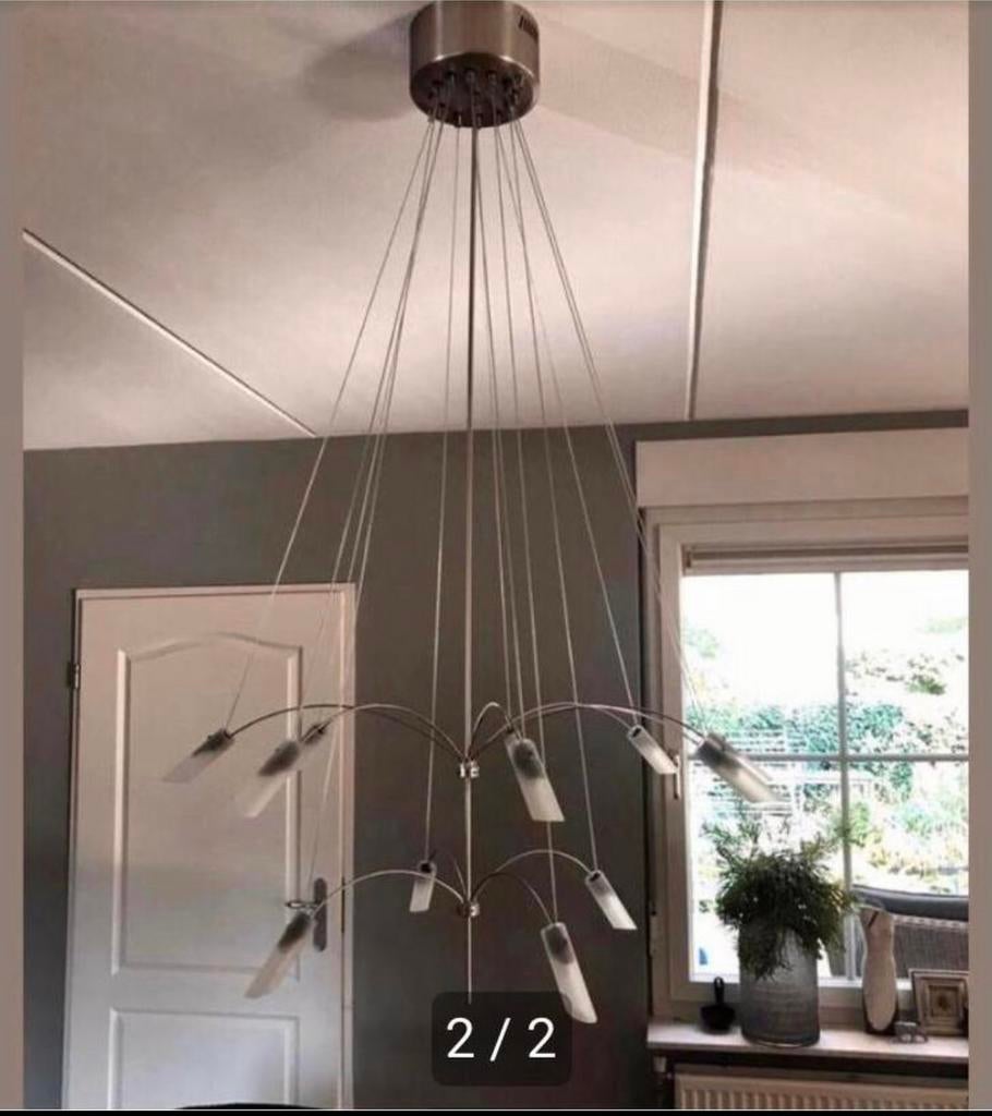 Design Halogeen lamp 12 armen. (Dimbaar) H120cm - B75cm., Ophalen, Gebruikt, Design-Modern, Glas