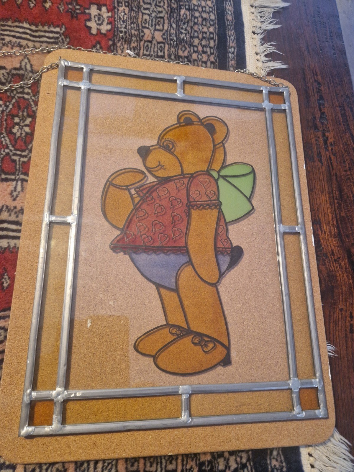Decoratieve handgemaakt glas-in-lood afbeelding teddybeer, Doe-het-zelf en Verbouw, Ophalen of Verzenden, Minder dan 80 cm, Minder dan 80 cm