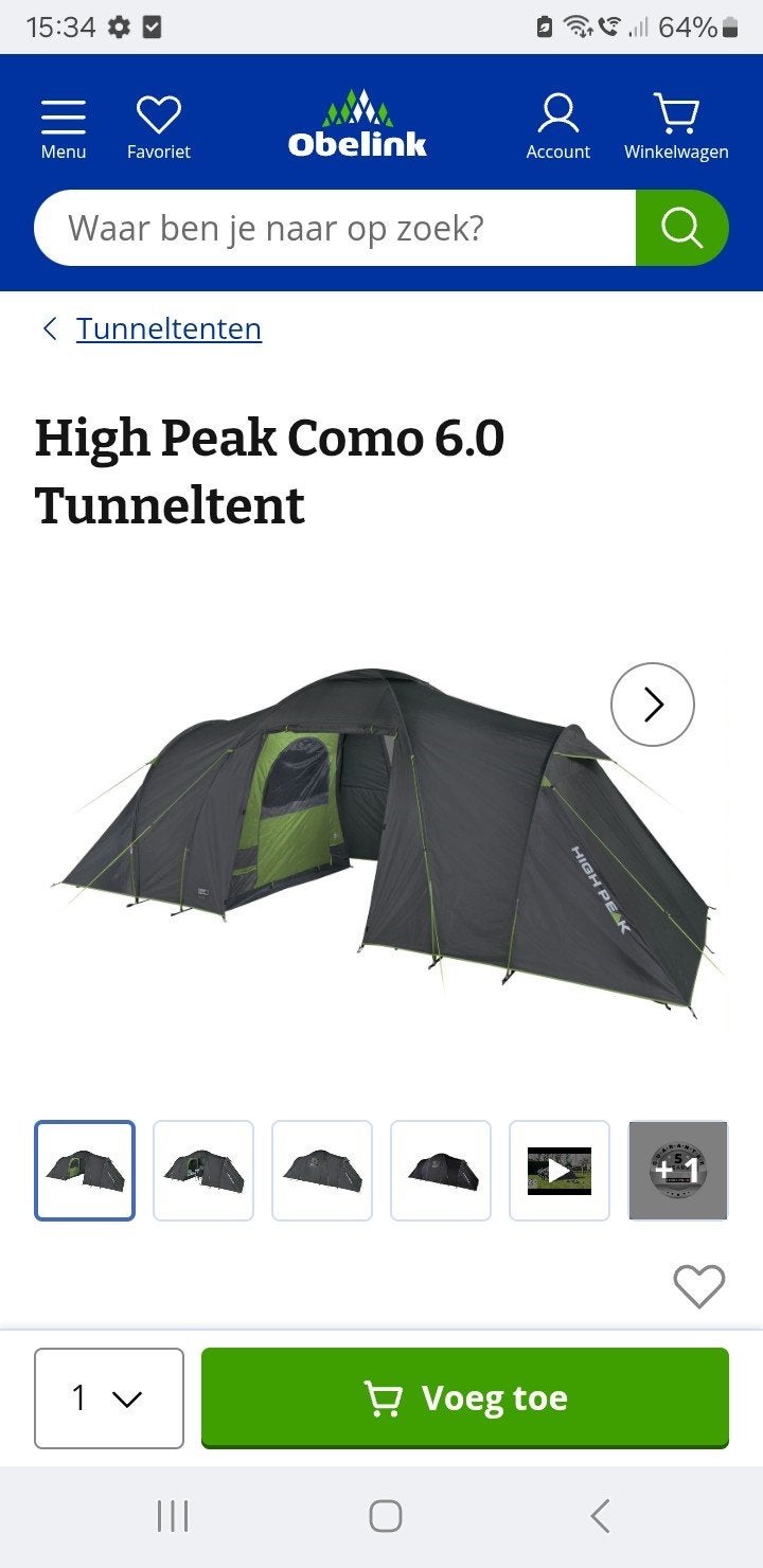 tent high peak 6, Ophalen, Zo goed als nieuw, Tot en met 6