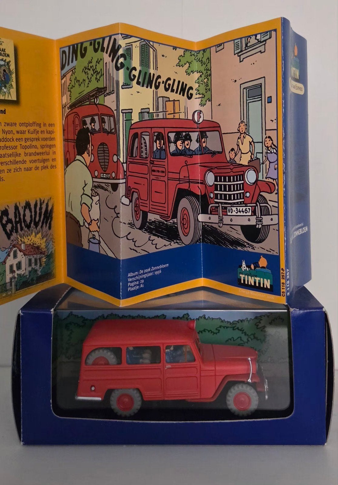 Tintin De Zaak Zonnebloem Brandweer Jeep Model, Ophalen of Verzenden, Kuifje, Gebruikt, Beeldje of Figuurtje