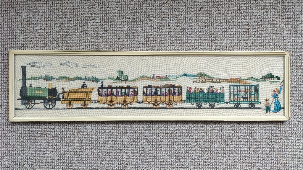 retro vintage borduurwerk "stoomtrein Arend', Ophalen, Huis en Inrichting