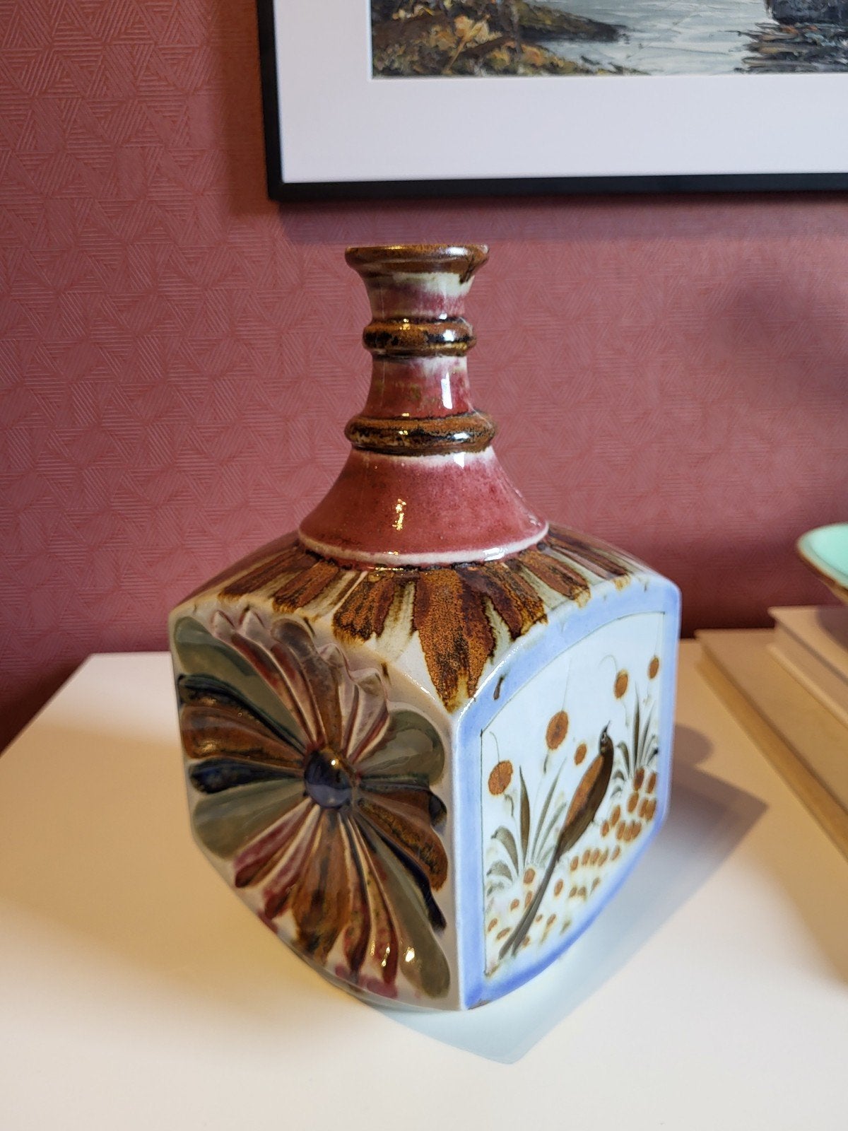 Vintage Ken Edwards Tonala Vaas Mexicaans Steengoed Ceramic, Meerkleurig, Overige merken, Overige typen, Ophalen of Verzenden