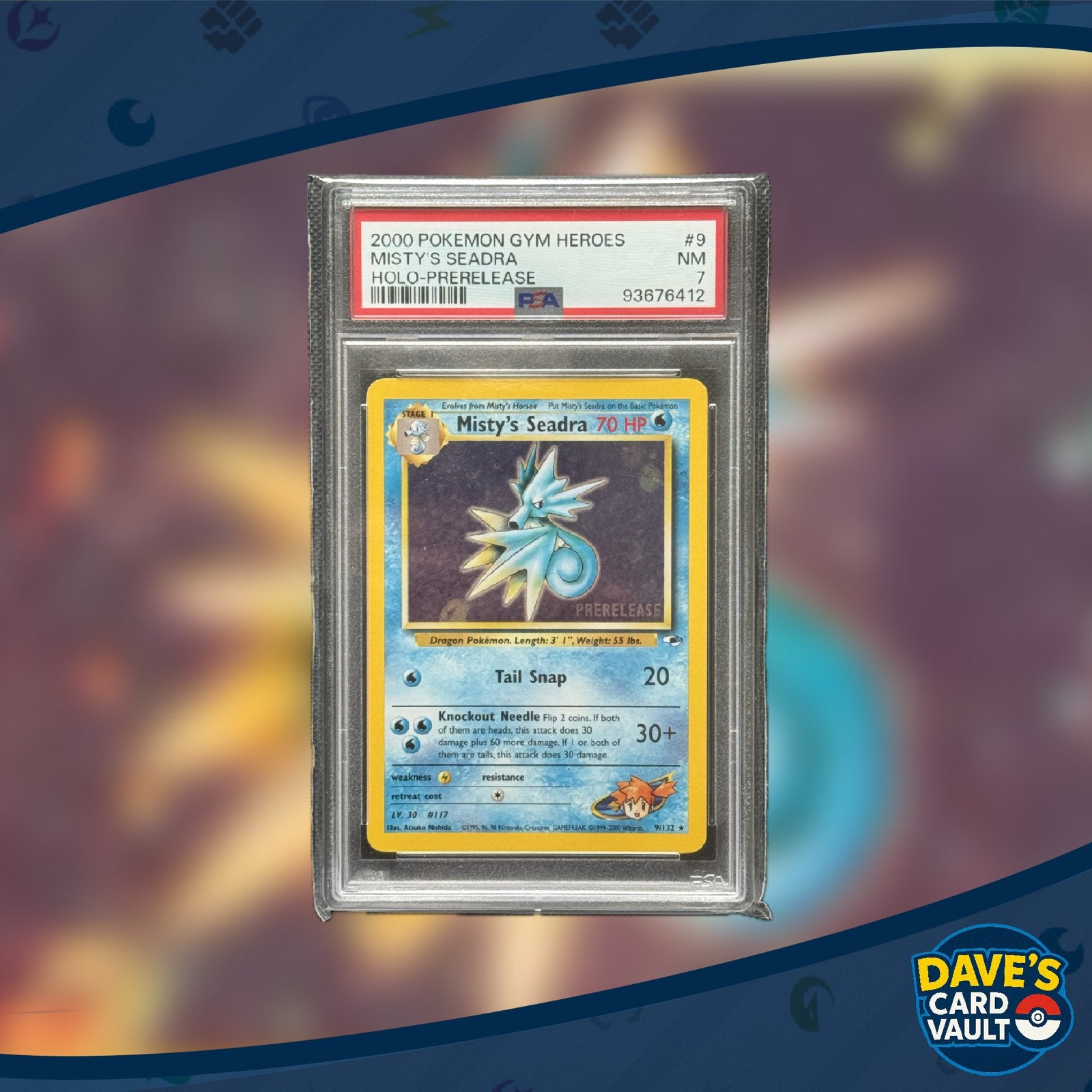 Misty’s Seadra #9 - Gym Heroes Pre Release - English - PSA 7, Ophalen of Verzenden, Zo goed als nieuw, Losse kaart, Foil