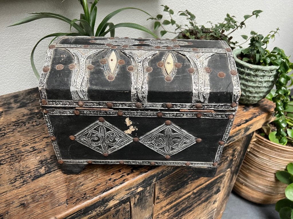 Oude marokkaanse arabische handwerk kist oosters, Huis en Inrichting, Woonaccessoires | Kisten, Gebruikt, Overige materialen, Minder dan 50 cm