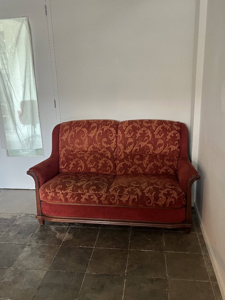 Vintage Rood/oranje Bankje, Ophalen, Gebruikt, 150 tot 200 cm, Tweepersoons