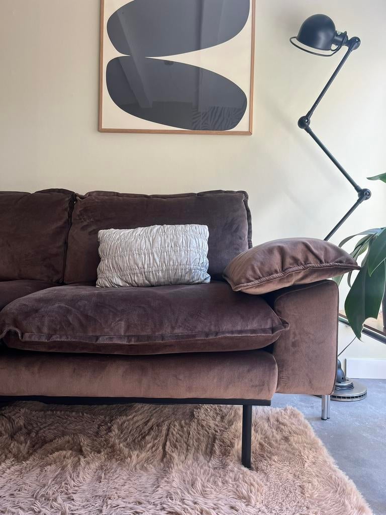HKliving retro 2-zits bank bruin velours, Ophalen, Overige materialen, Gebruikt, Minder dan 75 cm