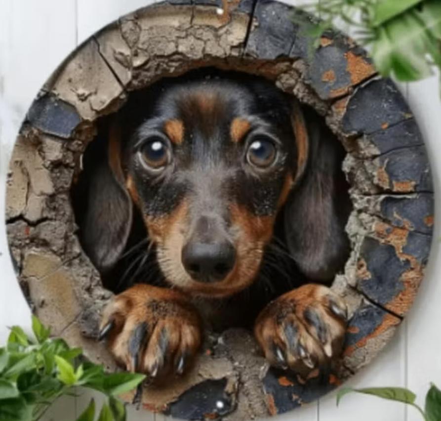 Vintage rond metalen bord Dachshund (20cm)