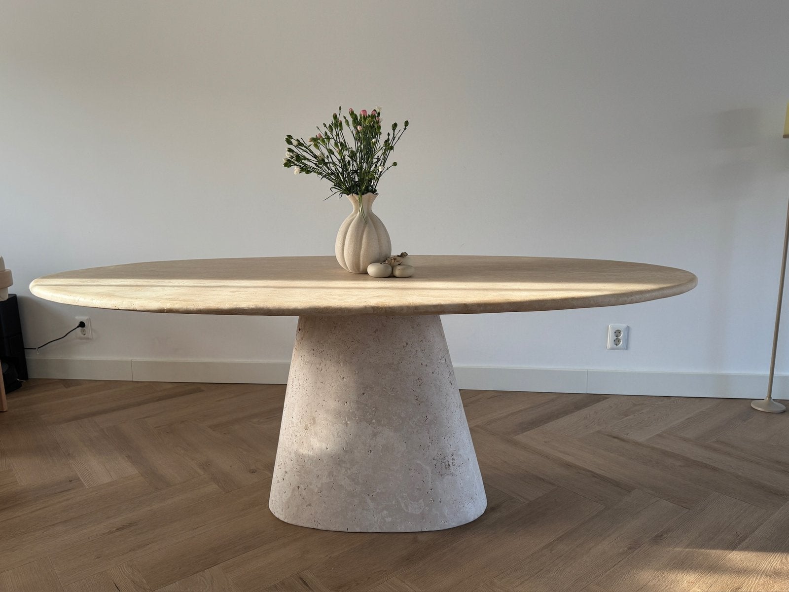 Ovale Travertin Eettafel, Huis en Inrichting, Ophalen, 100 tot 150 cm, 200 cm of meer, Zo goed als nieuw