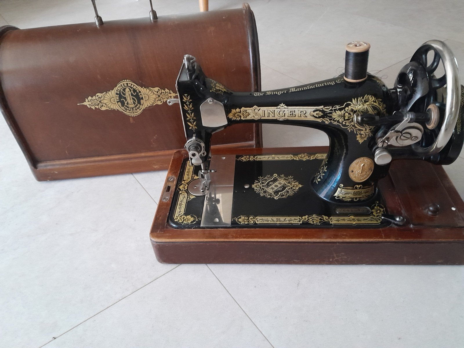 Antieke Singer Naaimachine met Houten Koffer, Ophalen of Verzenden