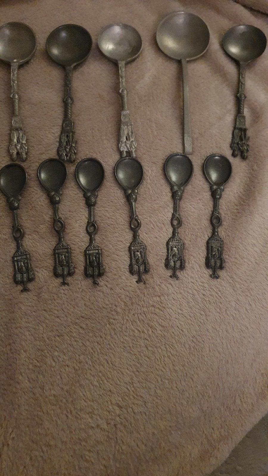 Set van 10 kleine en grote tinnen lepels, Antiek en Kunst, Ophalen of Verzenden