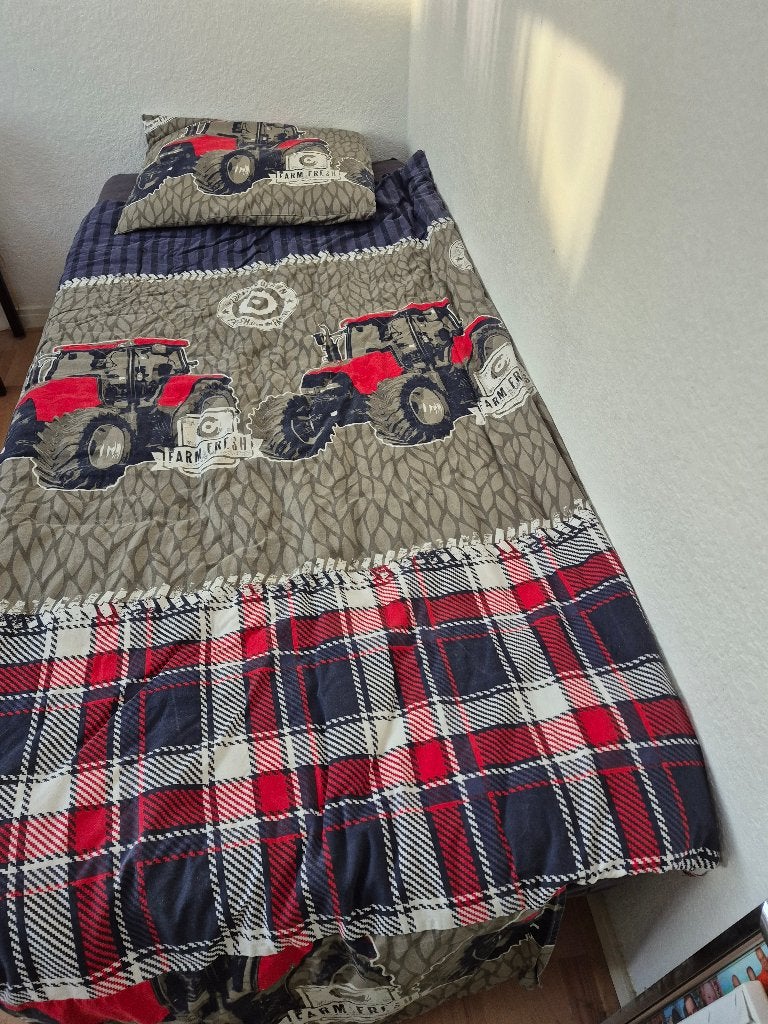Dekbedovertrek met tractor, Gebruikt, Dekbedovertrek, Ophalen of Verzenden, Grijs