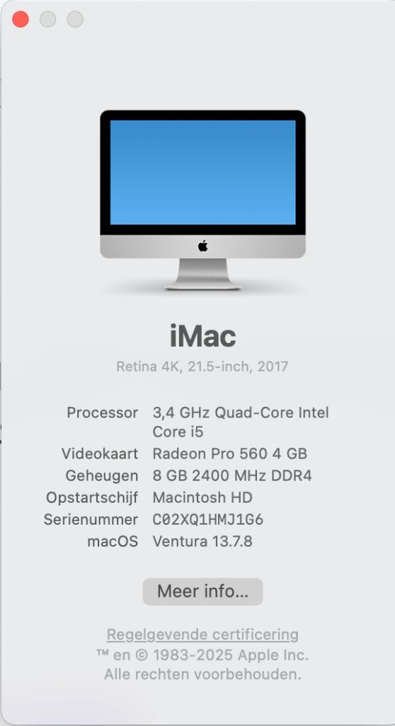 Apple iMac 21.5 inch 2017 Quad-Core Intel Core i5, Ophalen, 21 inch, 8 GB, IMac