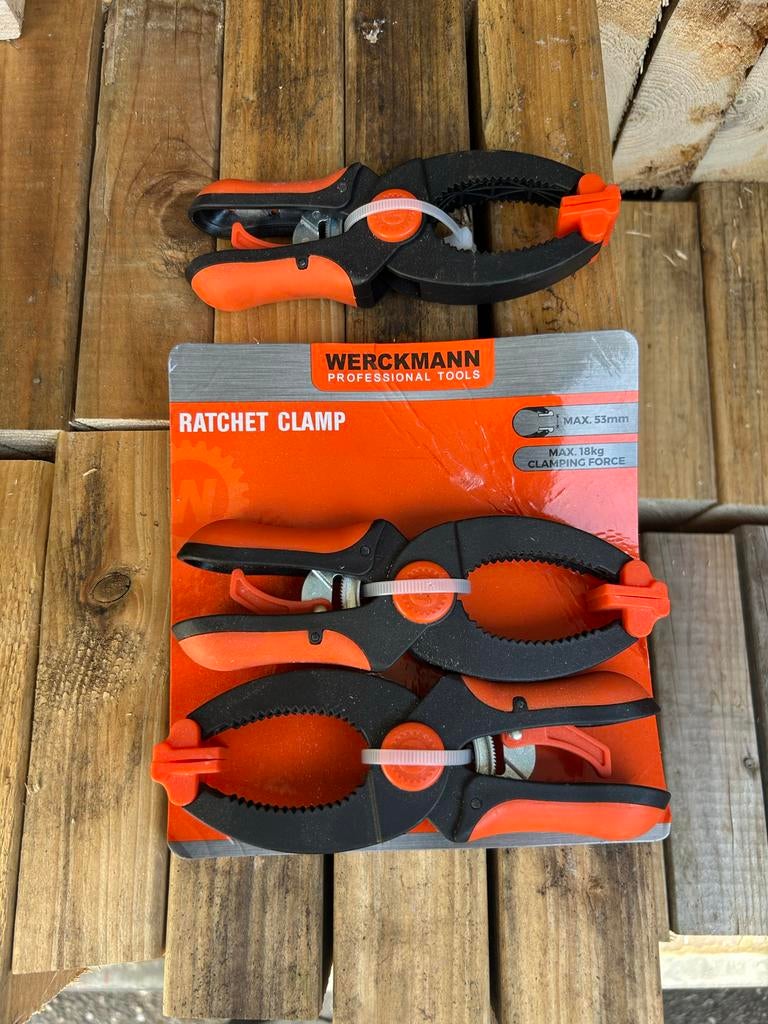 Werckmann Ratchet Klemmen Set - Max 53mm, 18kg Klemkracht, Tuin en Terras, Ophalen, Zo goed als nieuw