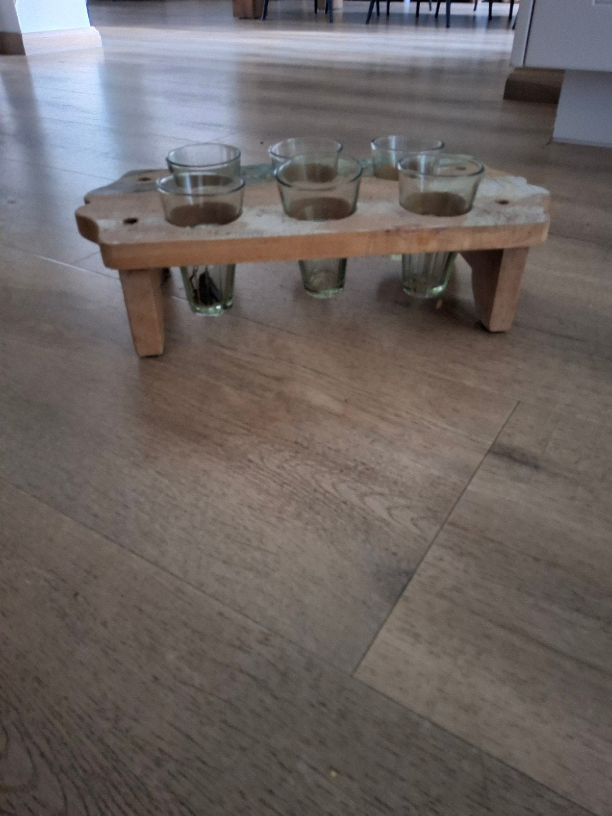 Houten dienblad met 6 glazen, Antiek en Kunst, Ophalen of Verzenden