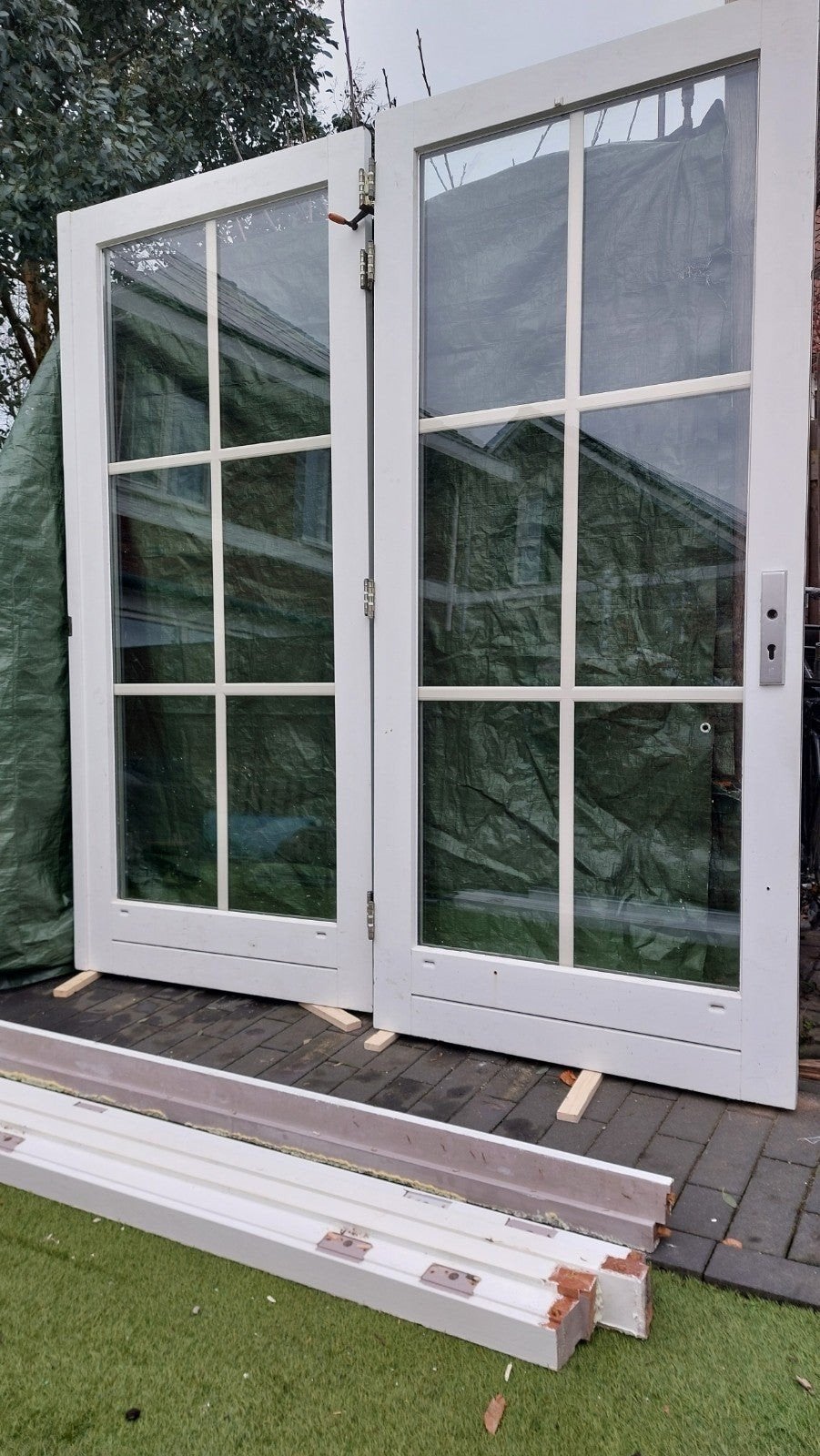 dubbele openslaande deuren tuindeuren met kozijn, Ophalen, Buitendeur, Glas, 120 cm of meer