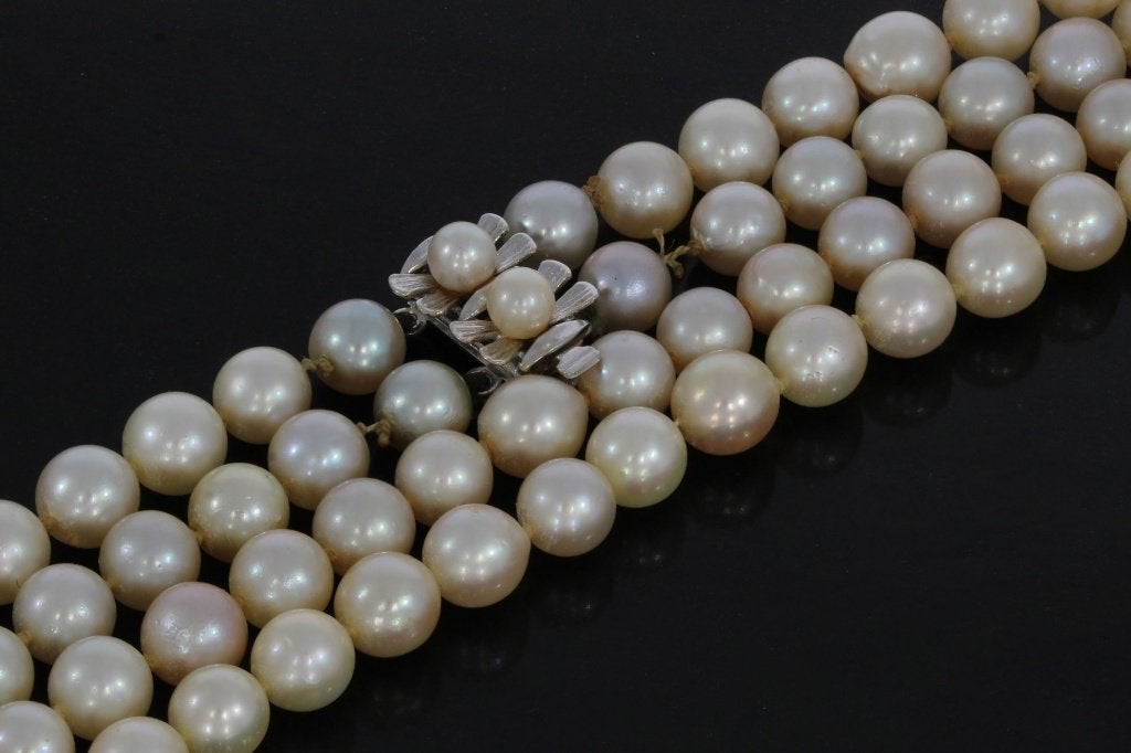 Parel ketting 14k gouden fraai sier slot dames vintage luxe, Voordeelsieraden, Ophalen of Verzenden, Zo goed als nieuw, Met edelsteen