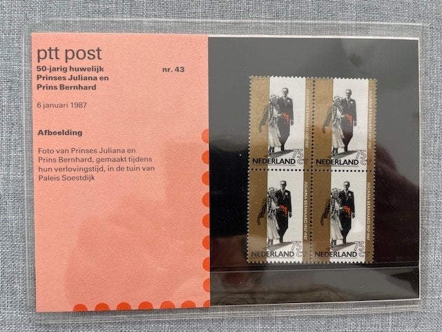 Postzegelmapje PZM43 - Jubileumzegel, 50 jaar huwelijk 1987, Postzegels en Munten, Ophalen of Verzenden, Postfris, Overige thema's