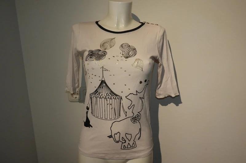 Marccain shirt leuke print circus goud sier knopen N3 M, Maat 38/40 (M), Verzenden, Wit, Zo goed als nieuw