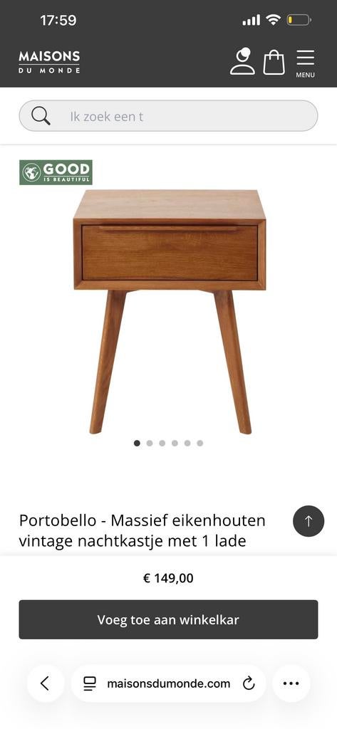 2 Maisons du Monde Portobello nachtkastjes mid-century, Ophalen, Minder dan 45 cm, Zo goed als nieuw, Minder dan 55 cm