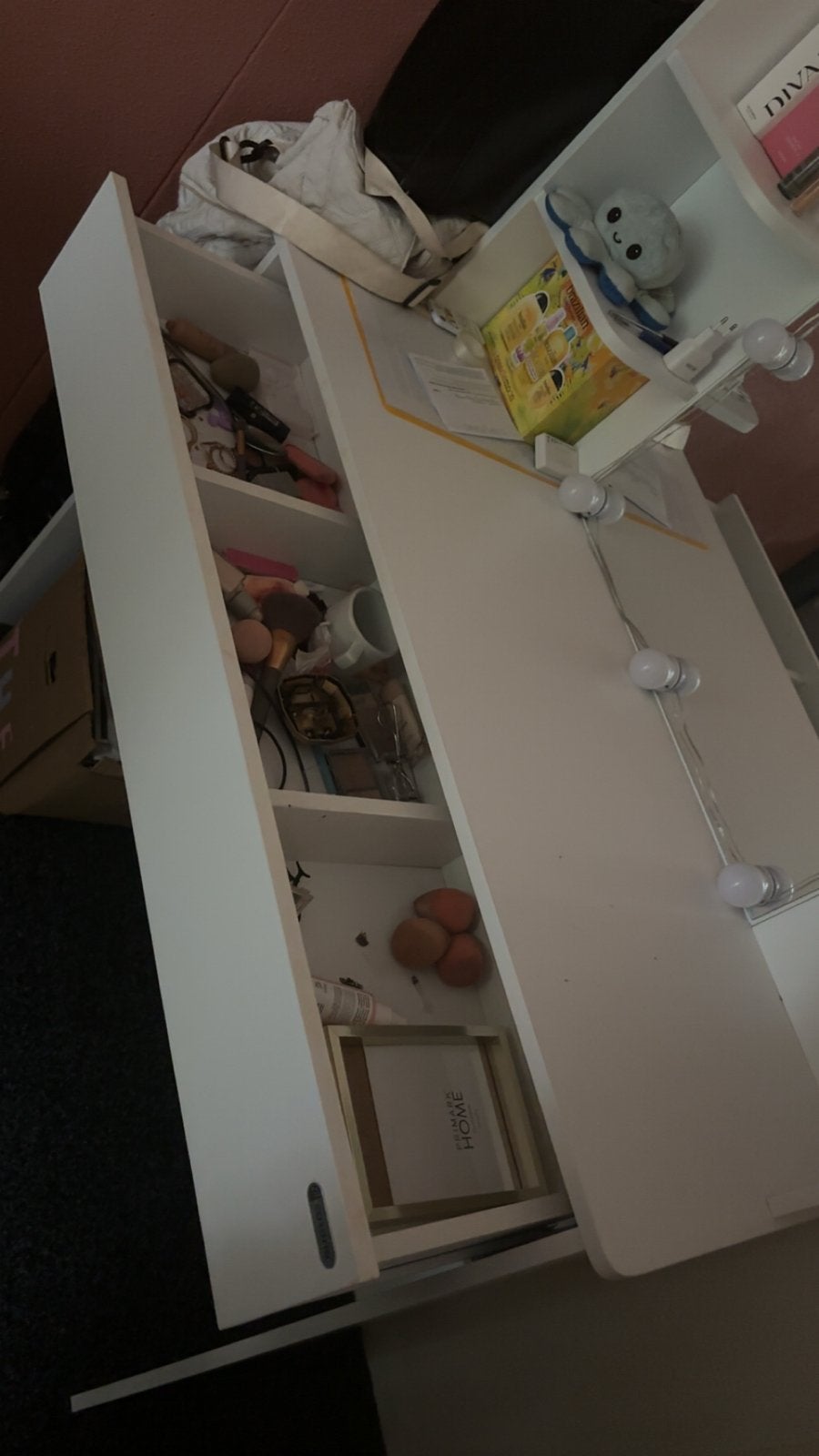 Witte makeup tafel met spiegel en verlichting Casaria, Gebruikt, 100 tot 150 cm, Hout, 50 tot 100 cm