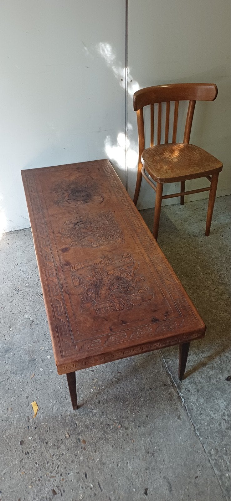 Vintage leren koffietafel, salontafel, jaren 60, Gebruikt, 100 tot 150 cm, Rechthoekig, 50 tot 100 cm