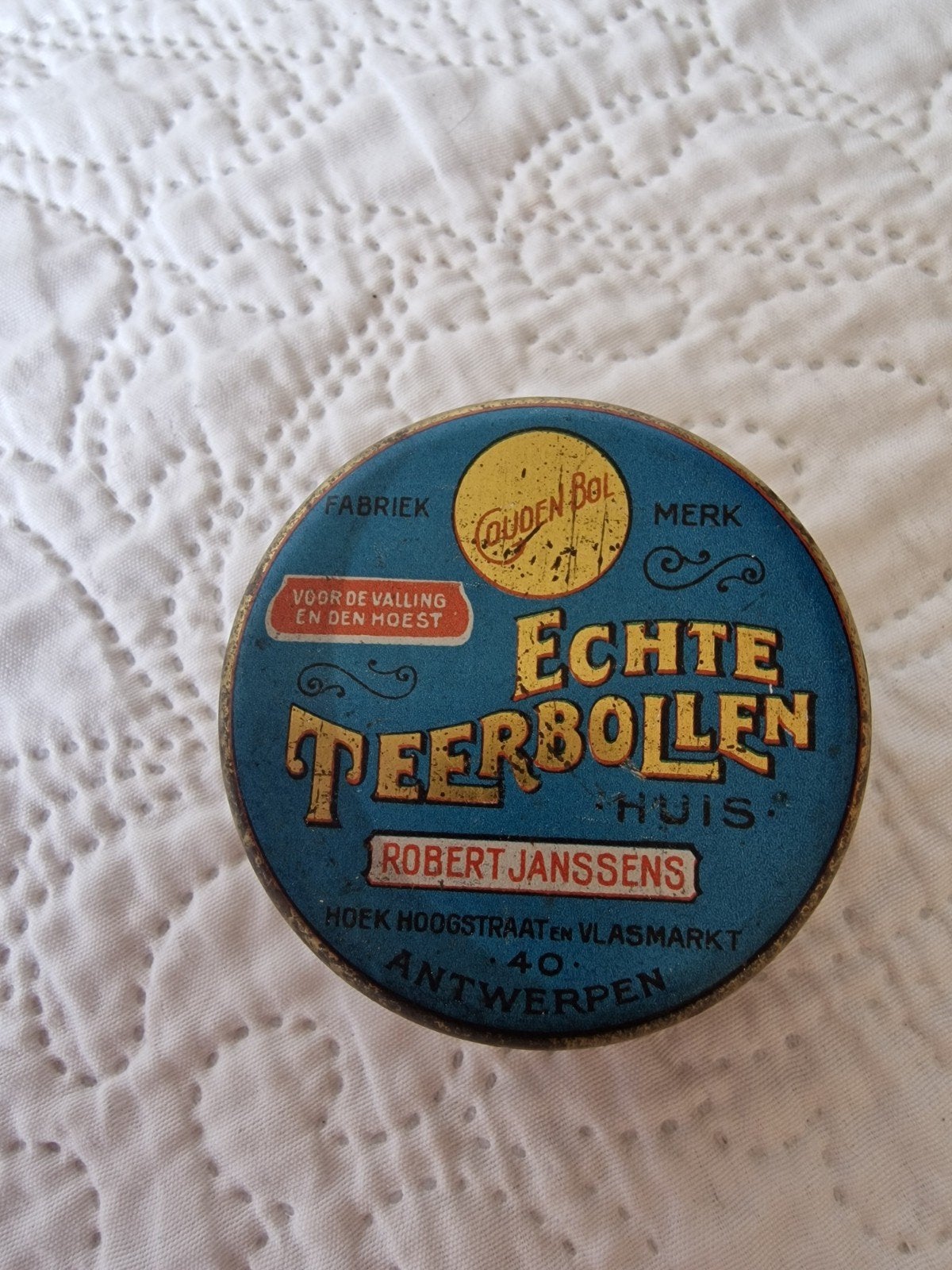 Vintage blikje 'Echte Teerbollen' Robert Janssens Antwerpen, Ophalen of Verzenden