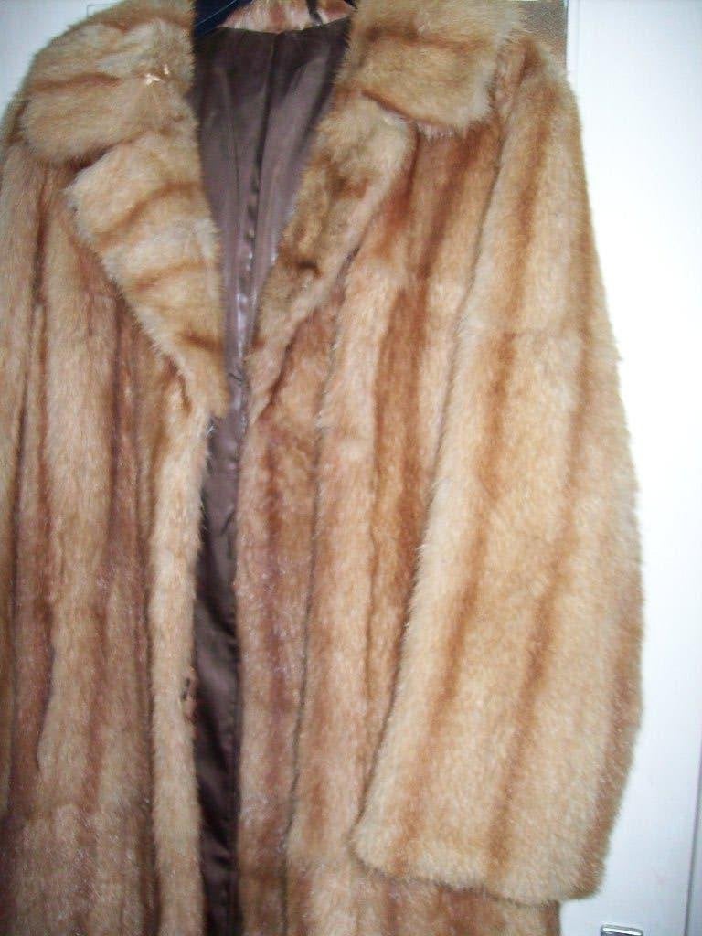 Vintage Bontjas - Beige/Bruin streep  nerts, Maat 38/40 (M), Beige, Ophalen of Verzenden, Onbekend
