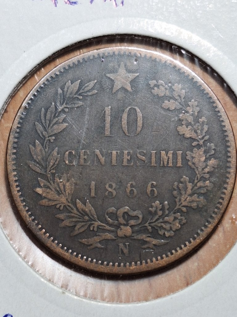 ITALIË 10 centissimi 1866 (#1), Ophalen of Verzenden, Italië, Losse munt