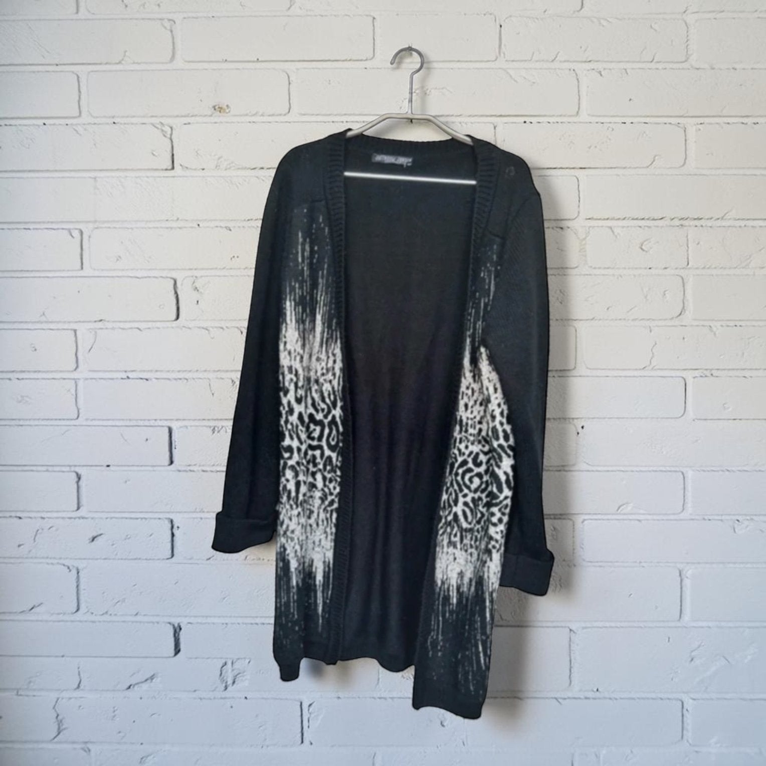 Juffrouw Jansen Vest XXL Zwart Wit Gebreid Open Panter Wol, Verzenden, Zwart, Maat 46/48 (XL) of groter, Jj