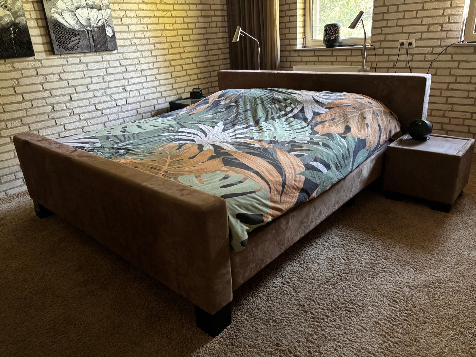 Tweepersoonsbed met verstelbare lattenbodems/of bedombouw, Ophalen, Bruin, Tweepersoons, Hotel chique