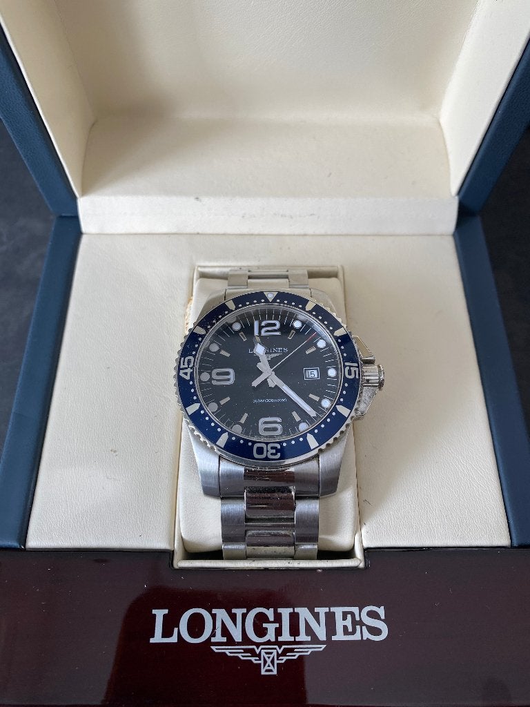 Longines HydroConquest Blauw Incl. Doos (Defect + No Papers), Overige merken, Staal, Gebruikt, Staal